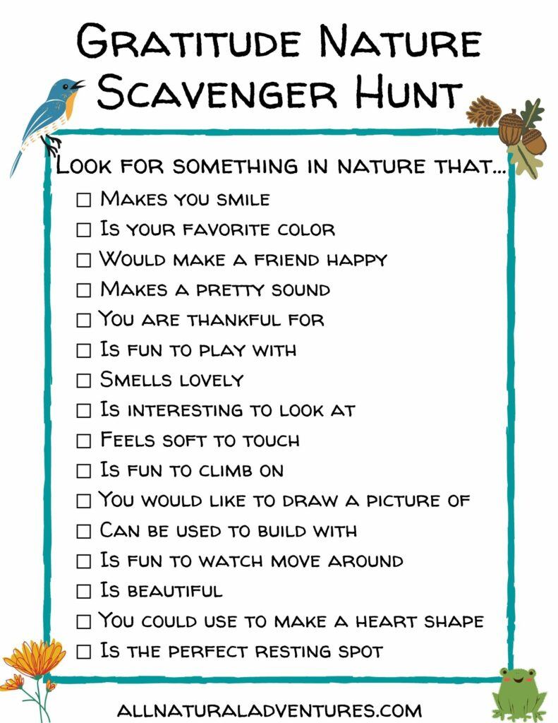 Finding Gratitude In Nature Scavenger Hunt - All Natural Adventures