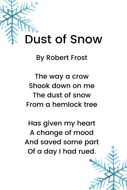 Simple Winter Poems For Kids To Learn By Heart - Dust of Snow By Robert Frost