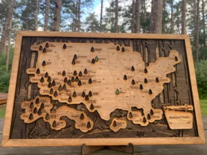 Wooden National parks travel map